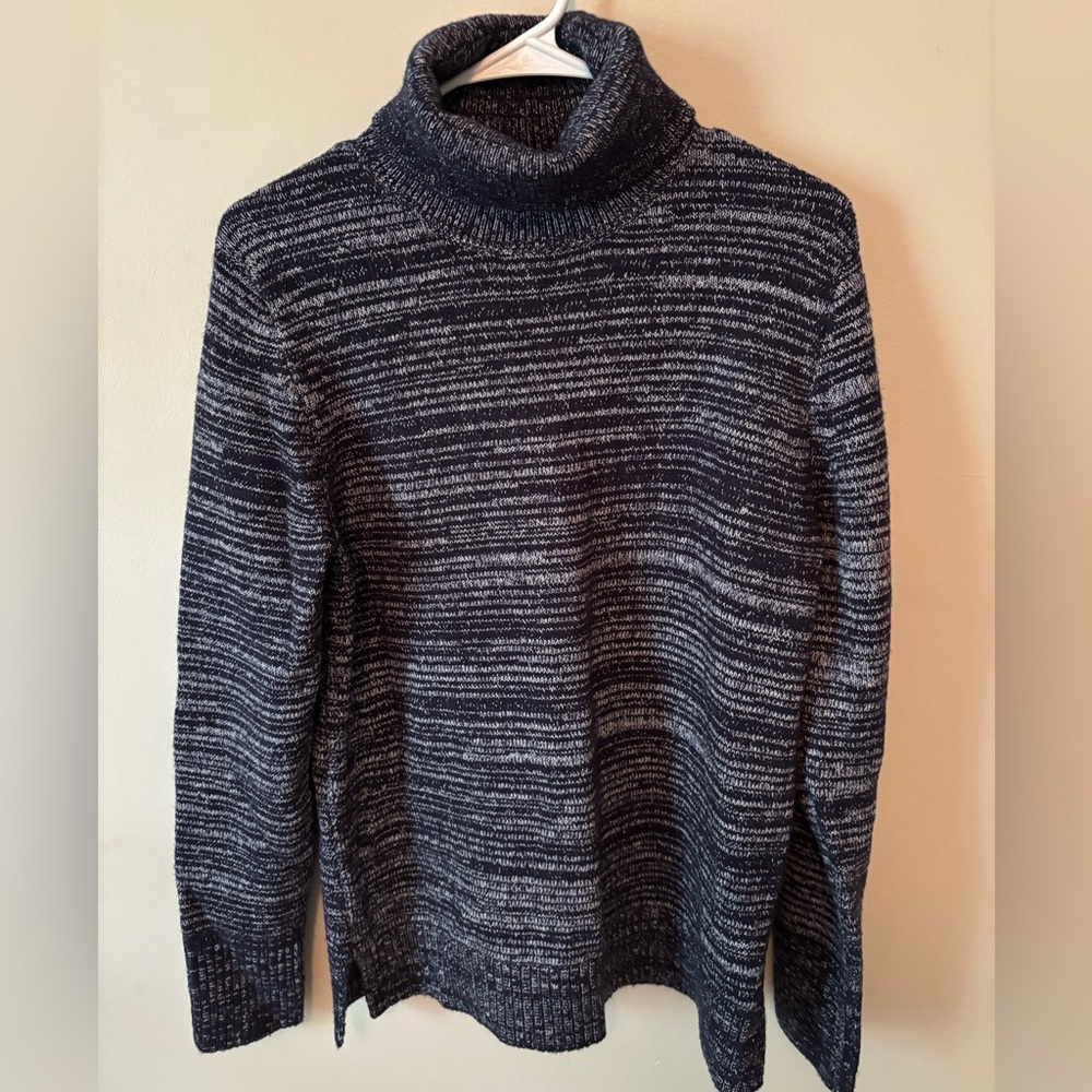 Modern Blue and White Cowl Neck Sweater